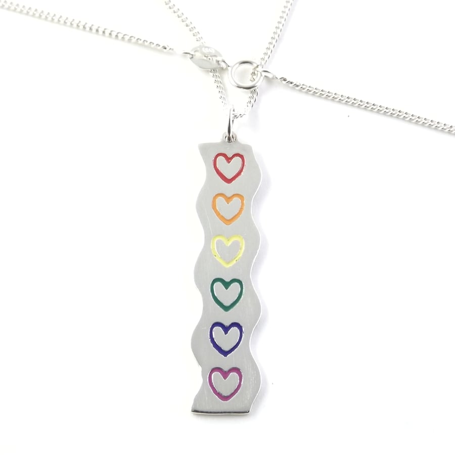 Rainbow Heart Pendant (Large), Silver Enamel Heart Jewellery, Handmade Gift
