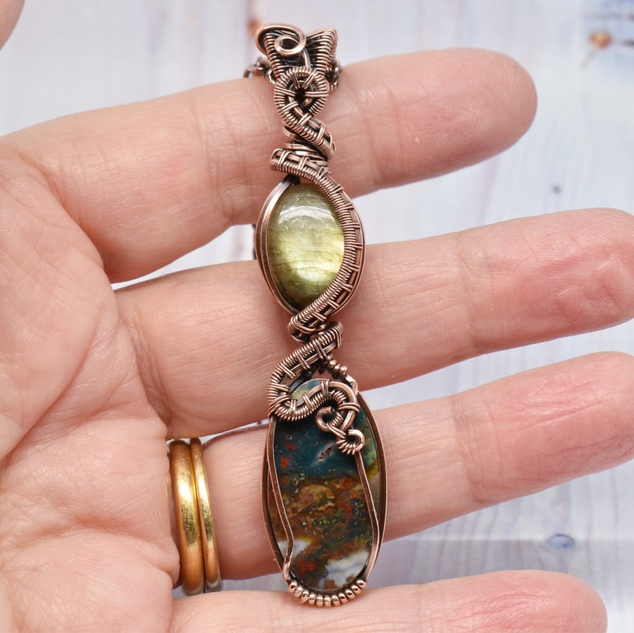 Labradorite and Bloodstone Double Stone Pendant