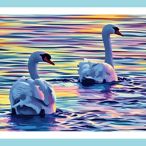 Swans on the Fens Norfolk Greeting Card A5 Size 