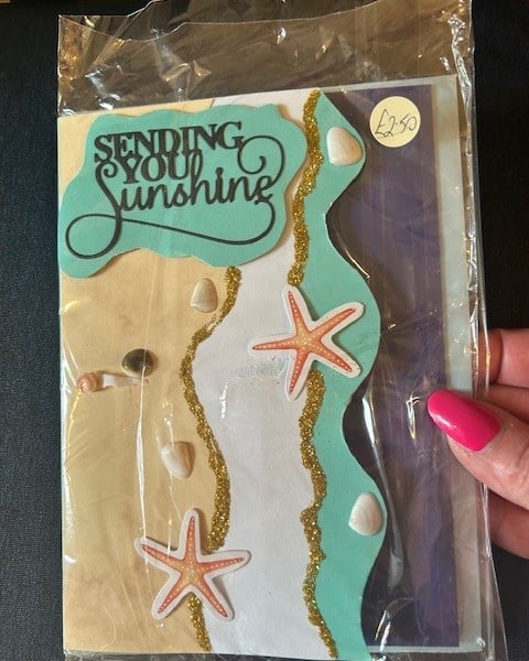 'Sending You Sunshine ' beach-themed handmade greetings card