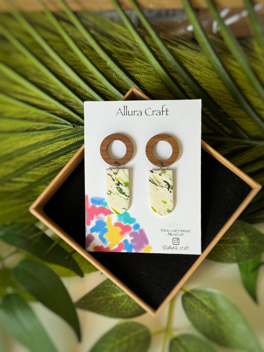 Walnut Hoop and Whisp Arch  Earrings