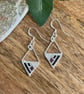 Lightweight geometric beadwork earrings in silver, black and deep raspberry  - Image 4