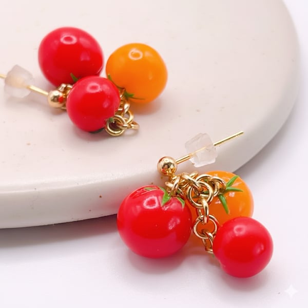 Cute tomato earrings for her, dangle jewelry for plant lovers, quirky style gift