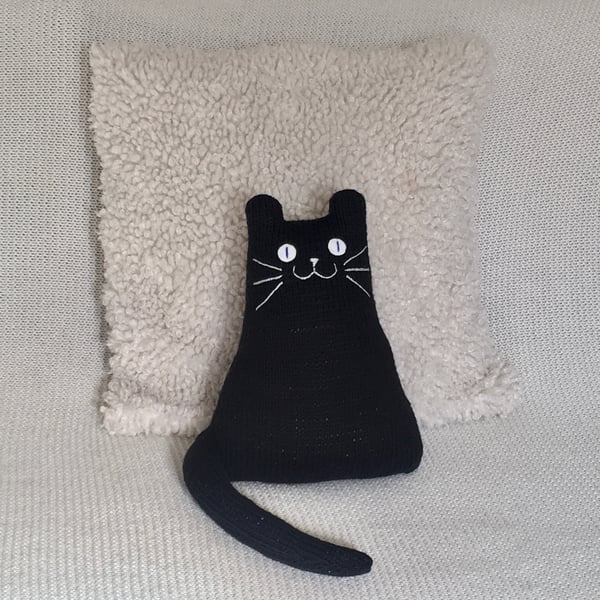 Black hand knitted  cat  doll