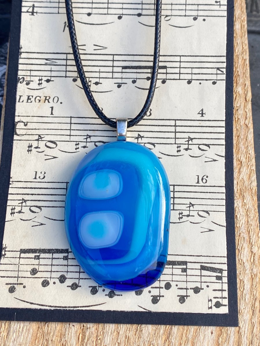 Icy Blue Bold Fused Glass Pendant