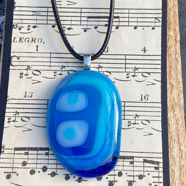 Icy Blue Bold Fused Glass Pendant
