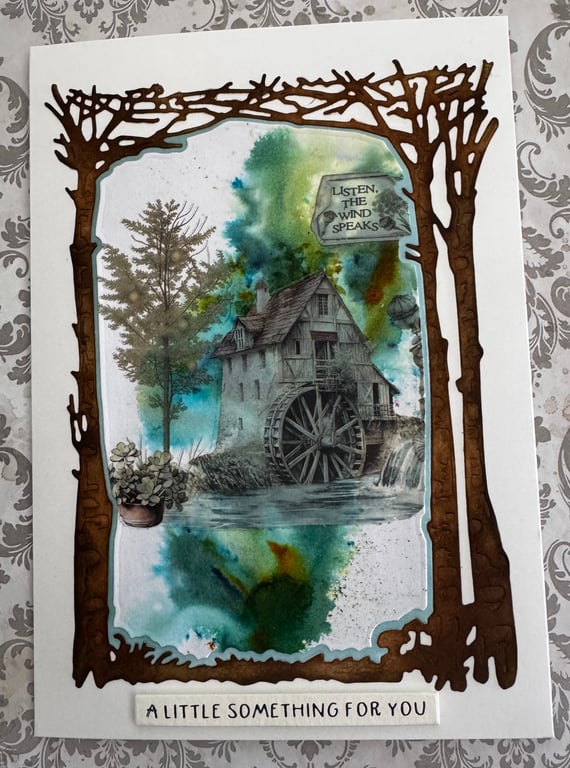 Handmade Scenic Watermill Greeting Card – "Listen, The Wind Speaks"