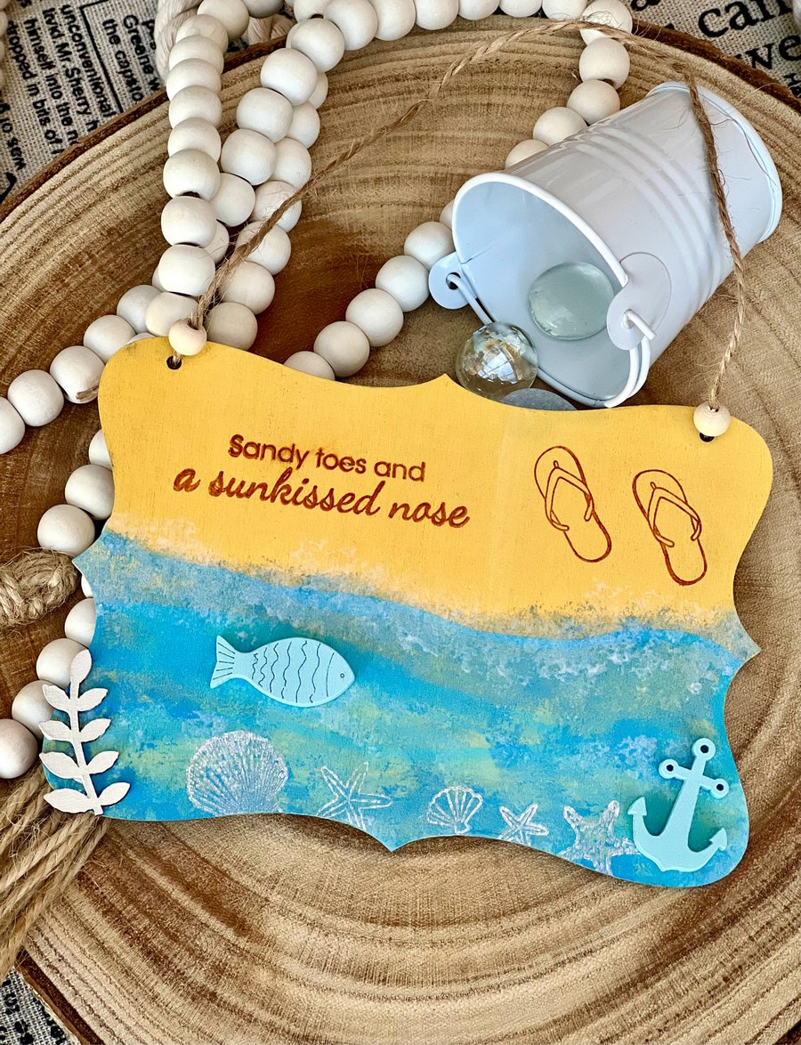 Wooden hanging decoration, seaside, fish & anchor