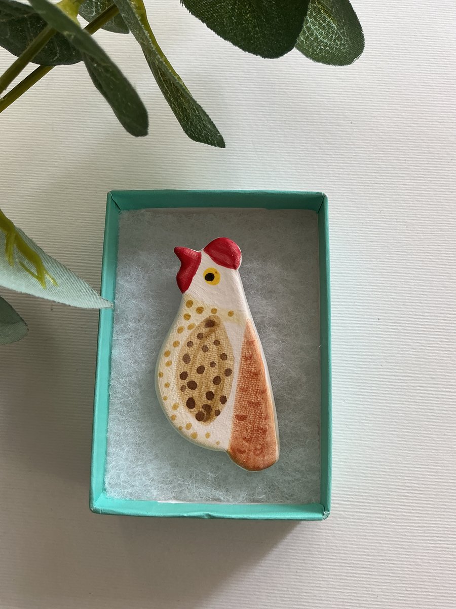 Ceramic chicken brooch