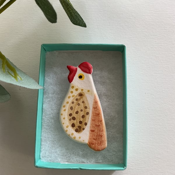 Ceramic chicken brooch