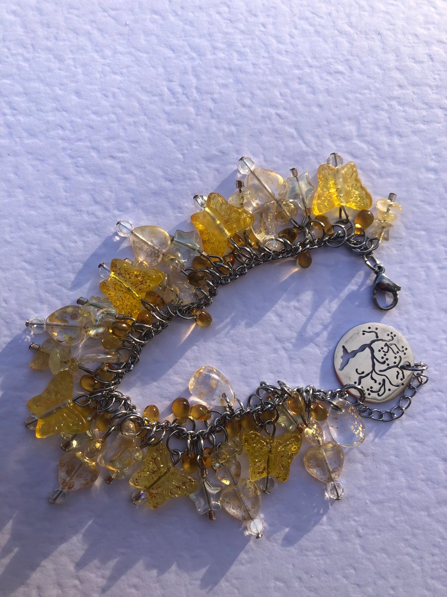 Patsy - Yellow Gold Glass Charm Bracelet 