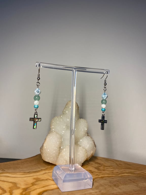 Mirin - Abalone Cross Earrings 