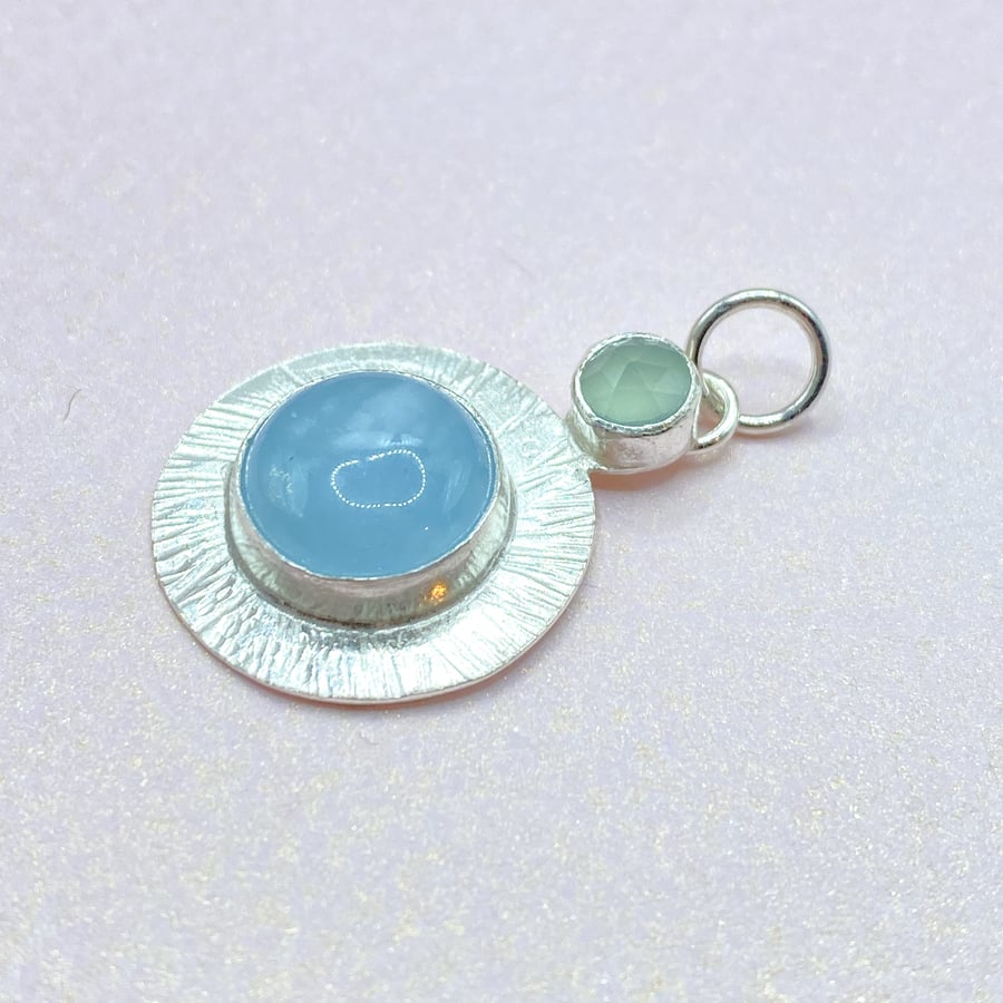 Aquamarine and Chalcedony Silver Pendant 