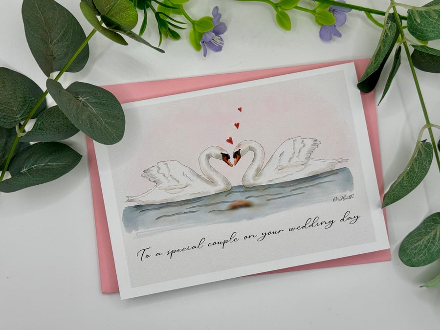 To a special couple on your wedding day card,cygnet swans, marriage card 