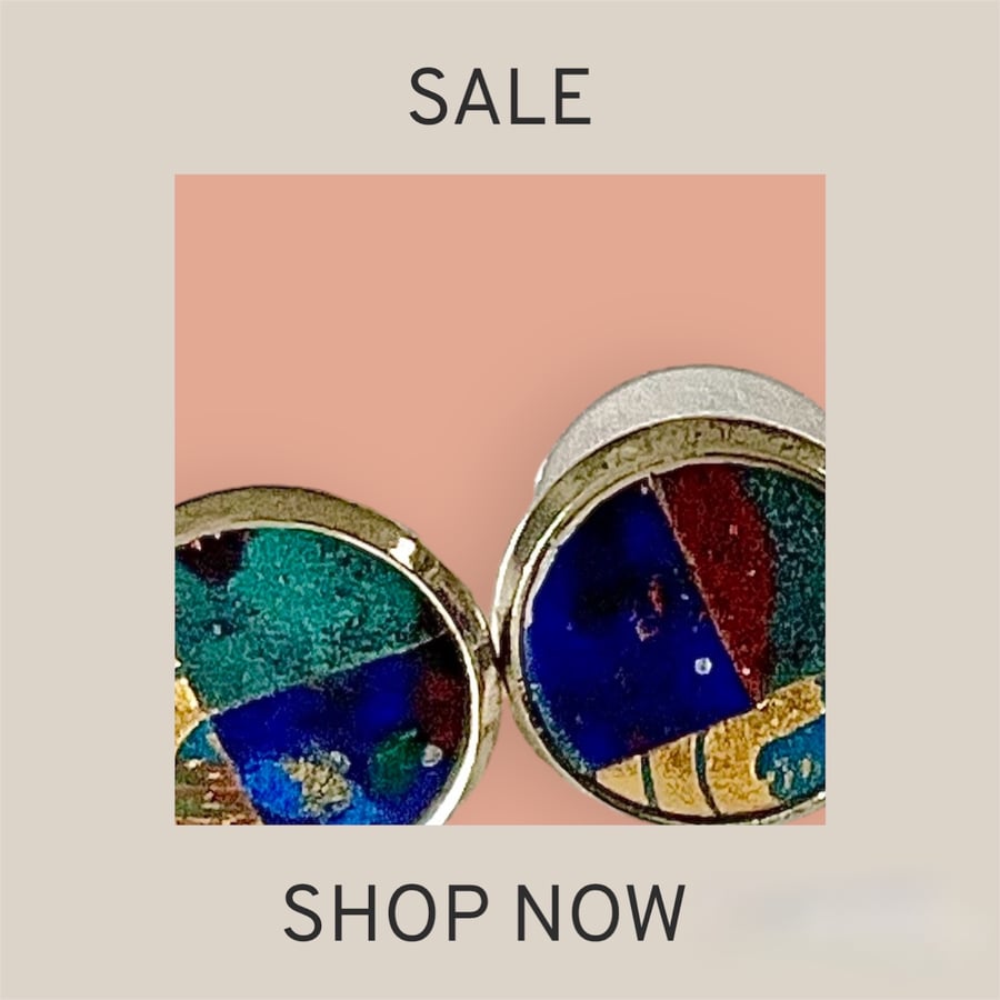 Hand painted, Gilded Paper Ear Studs Inlaid In A Silver Cup Finding.