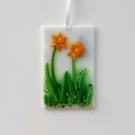 Fused glass mini hanging decoration, spring daffodils No 1