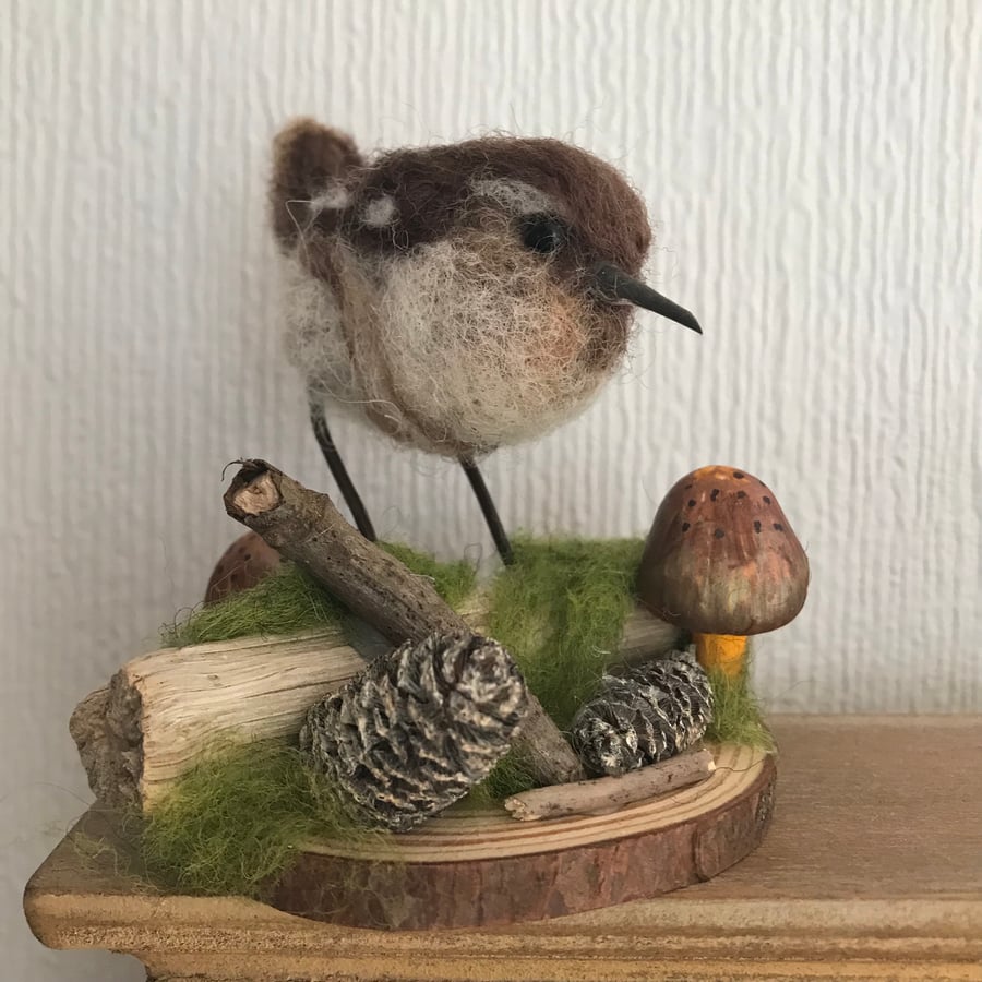 Needle felted wren bird ornament 