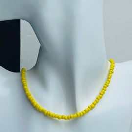 Sunshine Yellow Czech Glass & Rosewood Bead Necklace with Sterling Silver Detail