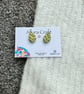 Milky Green & gold leaf Embossed Leaf Studs- small