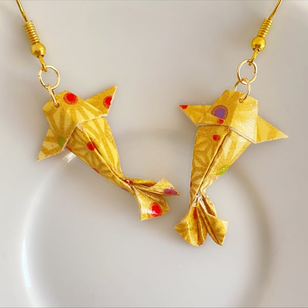 Origami Koi Fish Earrings, Origami Carp Earrings, Origami Fish Earrings