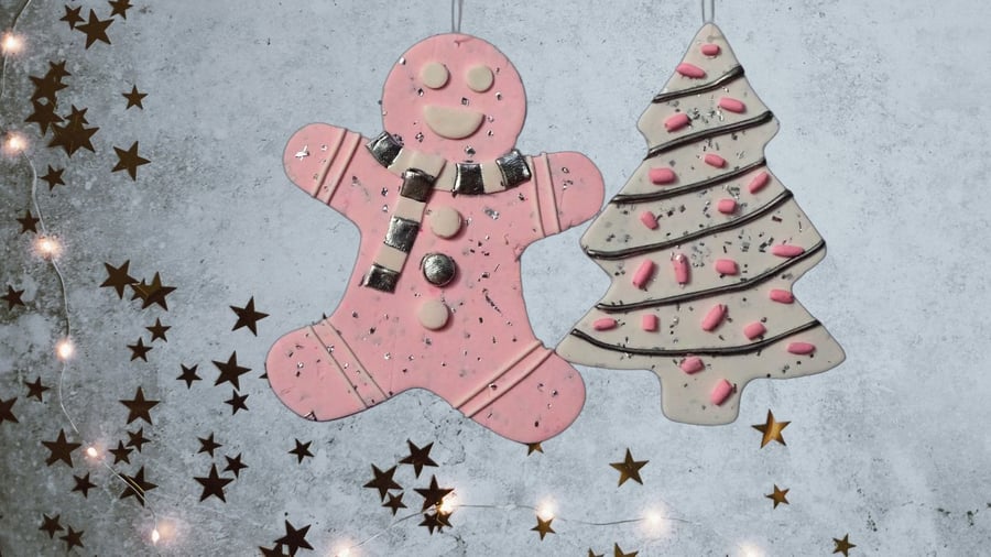 Handmade Christmas Tree Decorations - Pale Pink (Set of 4)