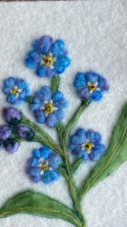 Hand Felted Forget-me-not Textile Artwork 