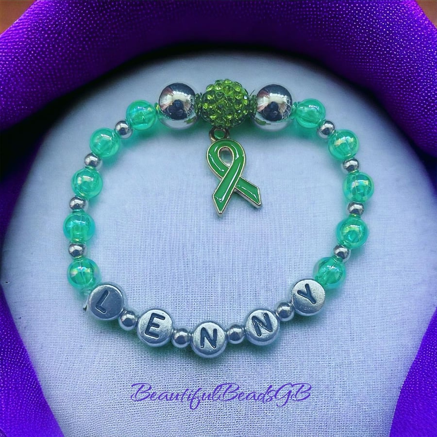 Green ribbon awareness ribbon charm bracelet personalised bracelet