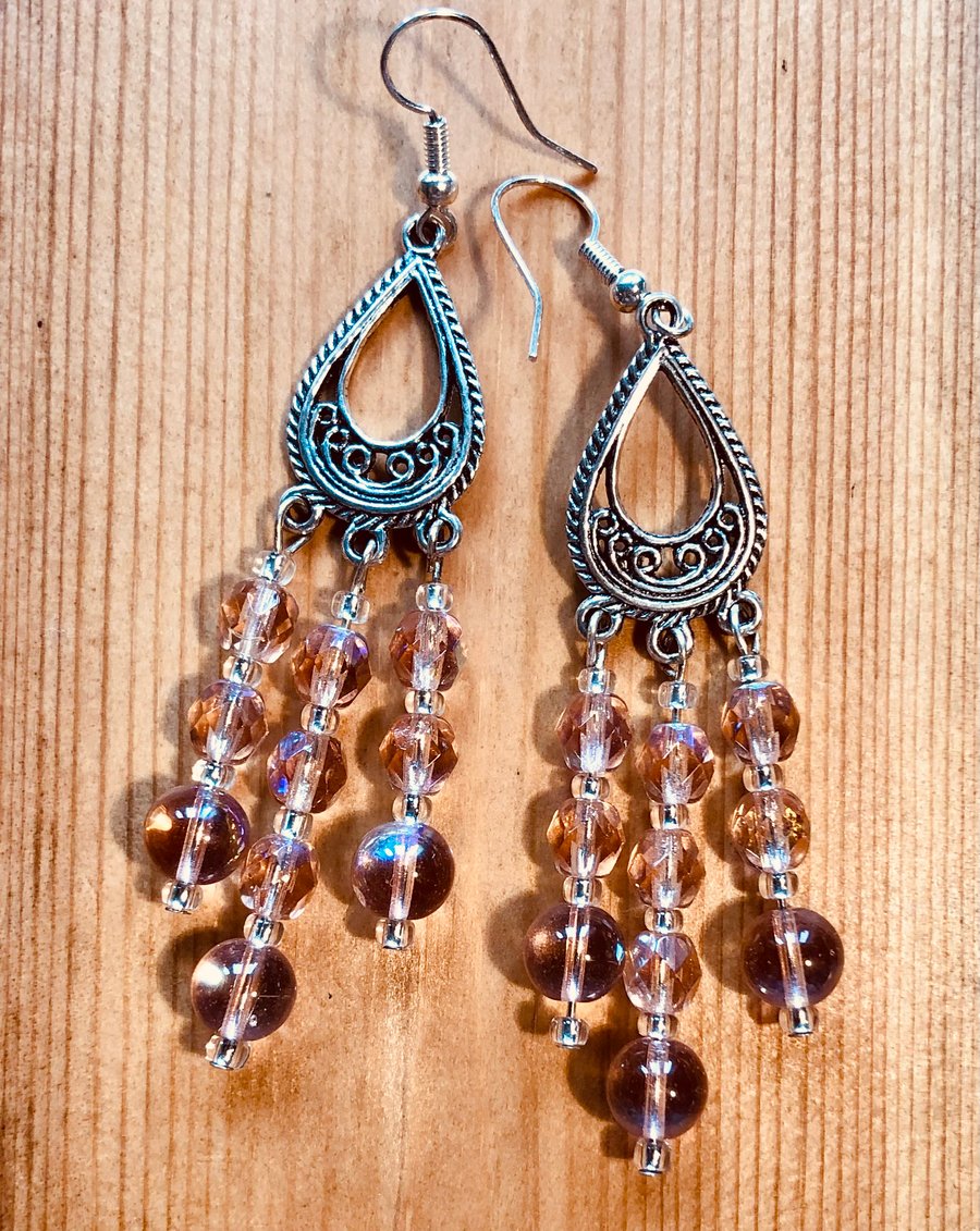 Pink glass chandelier earrings 
