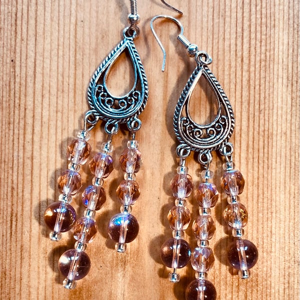 Pink glass chandelier earrings 