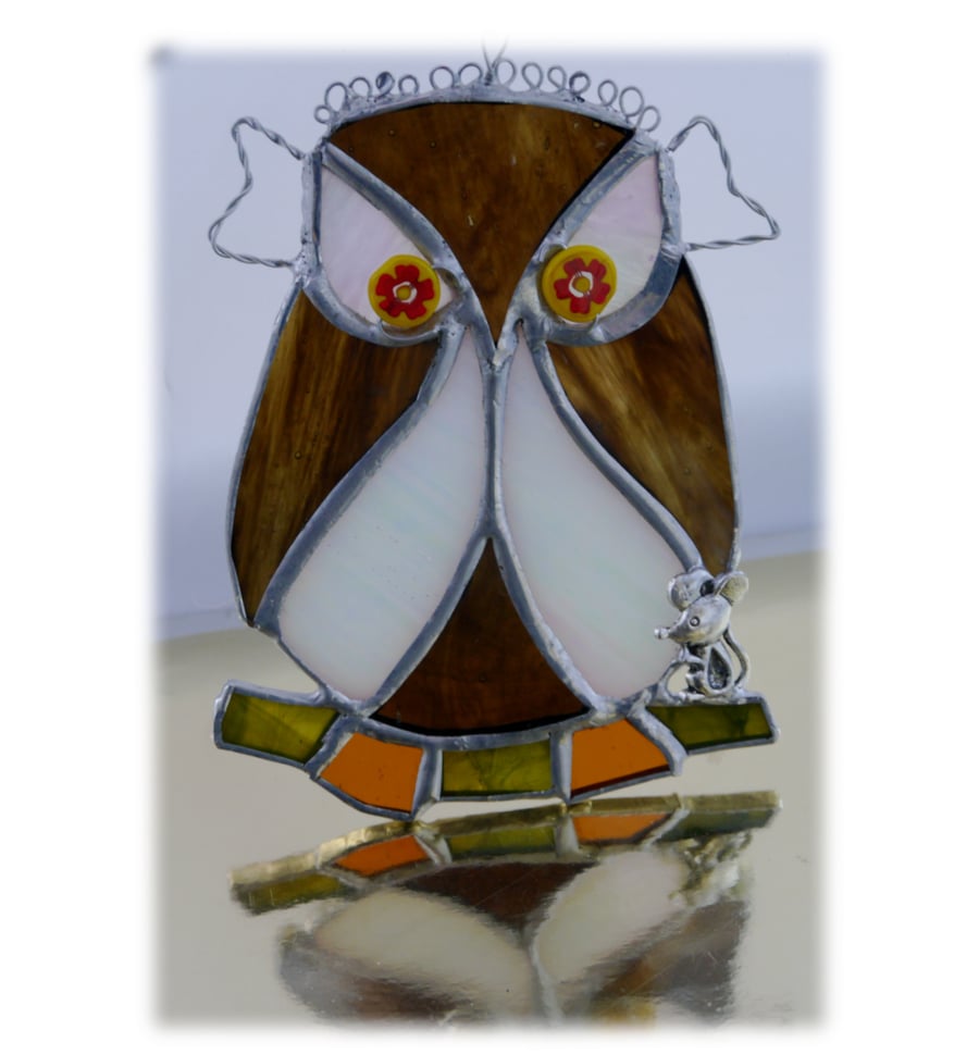 Owl Suncatcher Stained Glass Handmade Bird Too Wit Too Woo 026