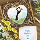 Puffin Ceramic Heart – Mother's Day Gift, Seaside Decoration, Gift Boxed