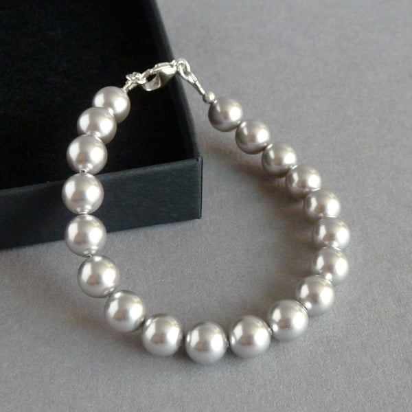 Simple Silver Pearl Bracelet - Light Grey Bride or Bridesmaids Jewellery Gifts