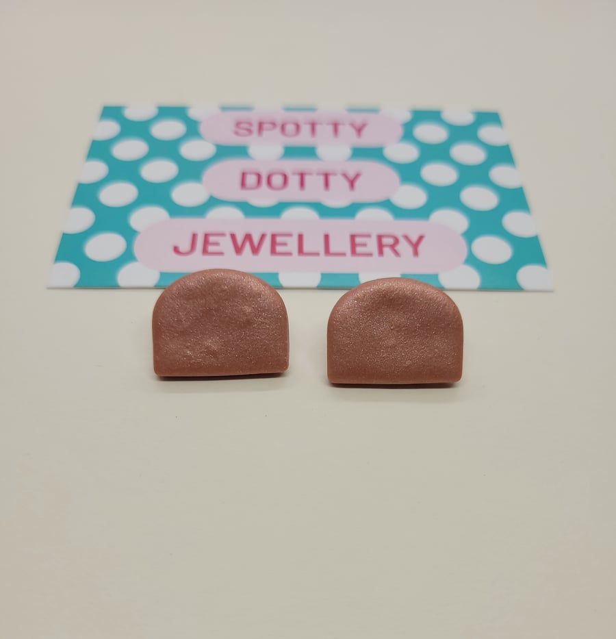 Rose Pink Small Arch Polymer Clay Stud Earrings 