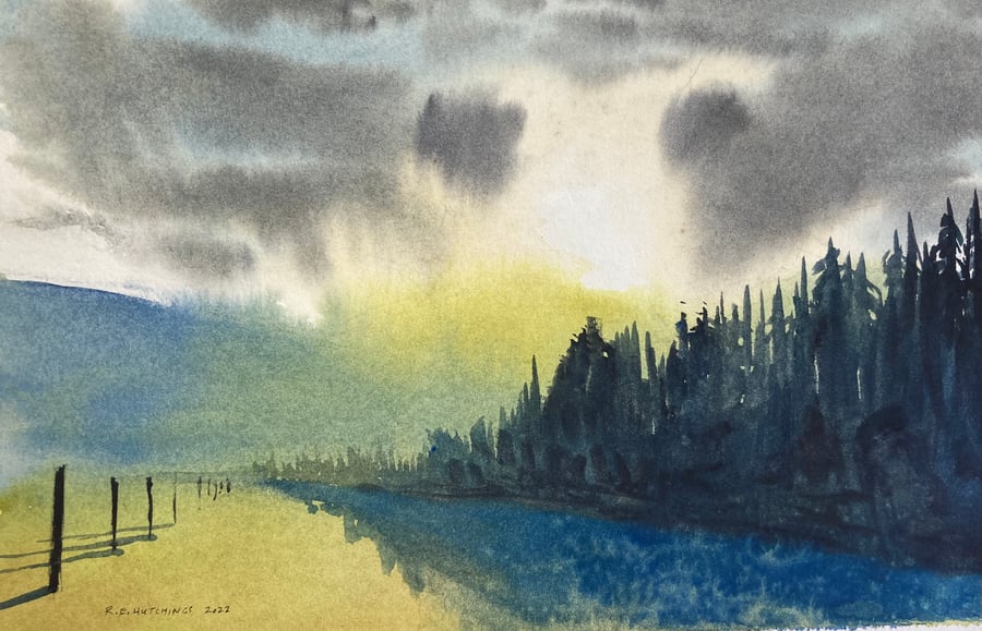 Ingleby plantation sunrise (Pure Original Watercolour fully mounted) 