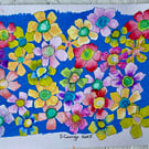 Mixed media whimsical flower illustration 