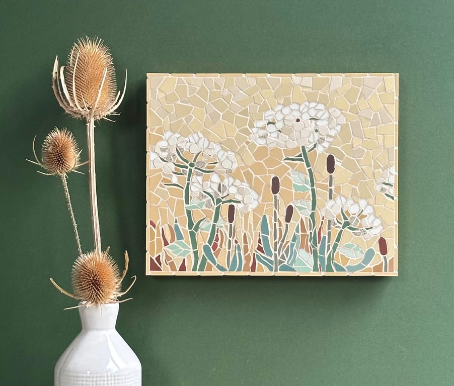 Original Floral Art - Meadow Mosaic Wall Plaque in Yellows