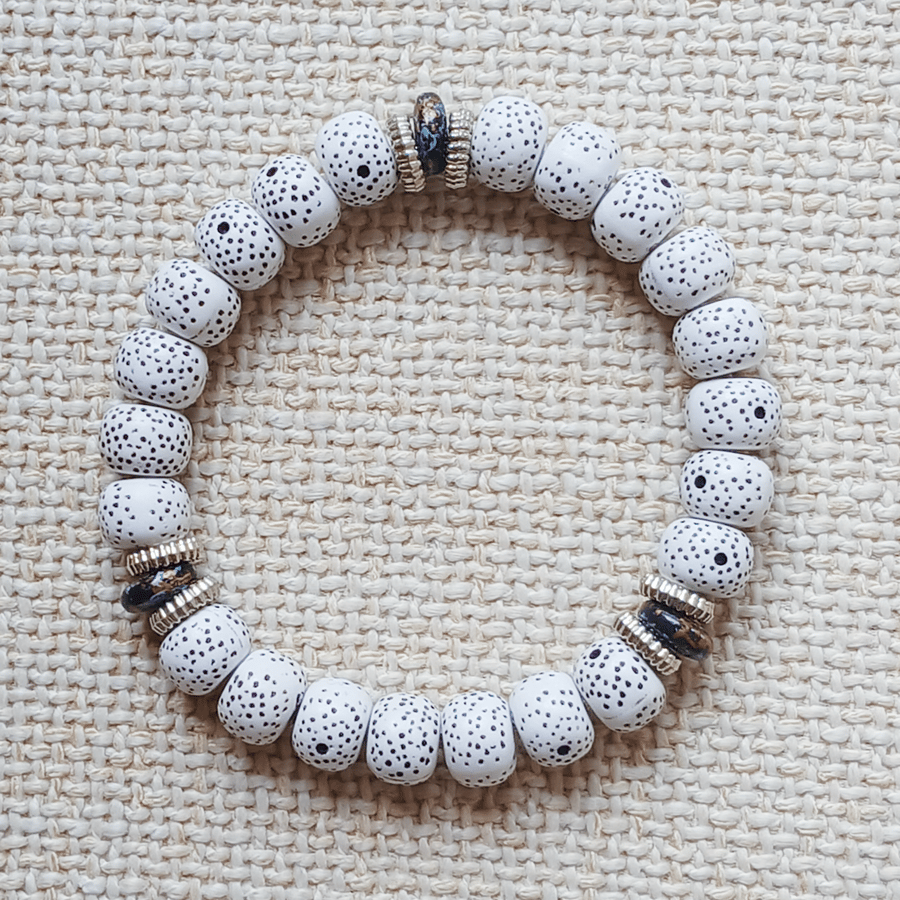 Ladies White Turquoise Elastic Bead Bracelet