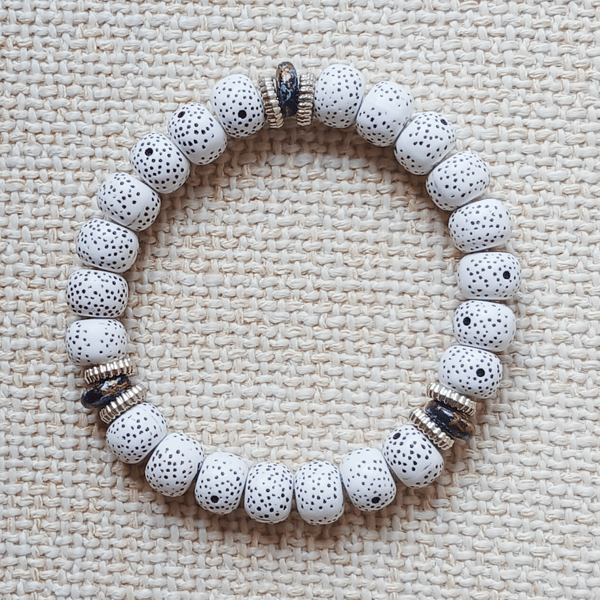 Ladies White Turquoise Elastic Bead Bracelet