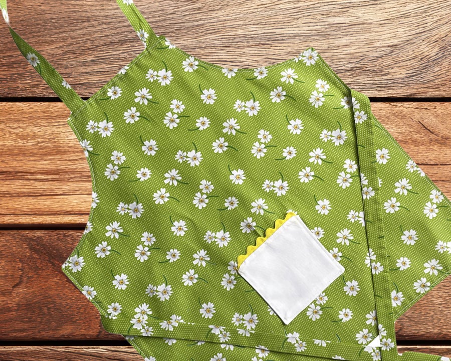 Handmade Children's Apron, Small Apron, Coloured Floral Design 3-5 yrs-CAPR18