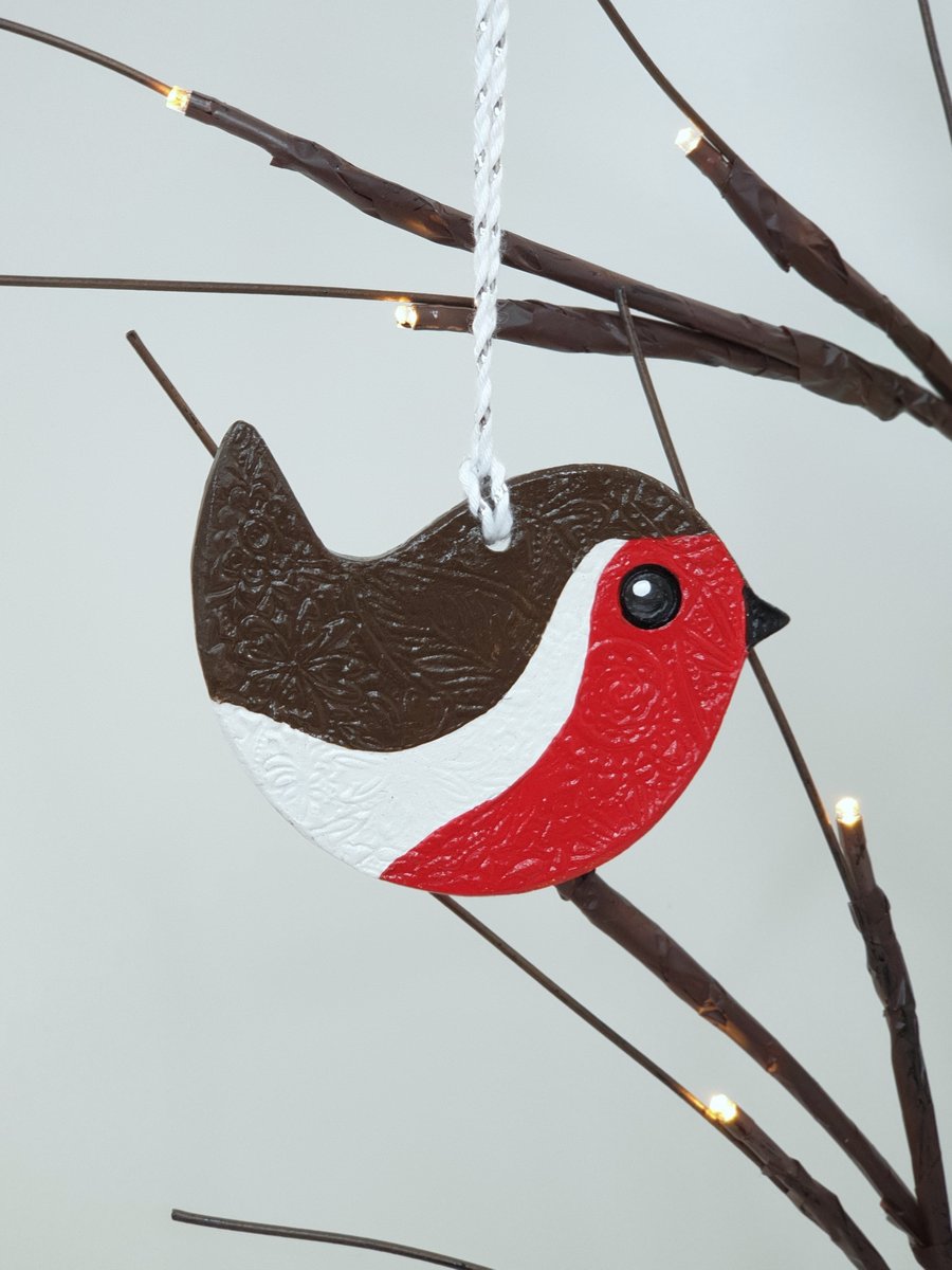 Robin decoration, Christmas tree decoration made of clay 
