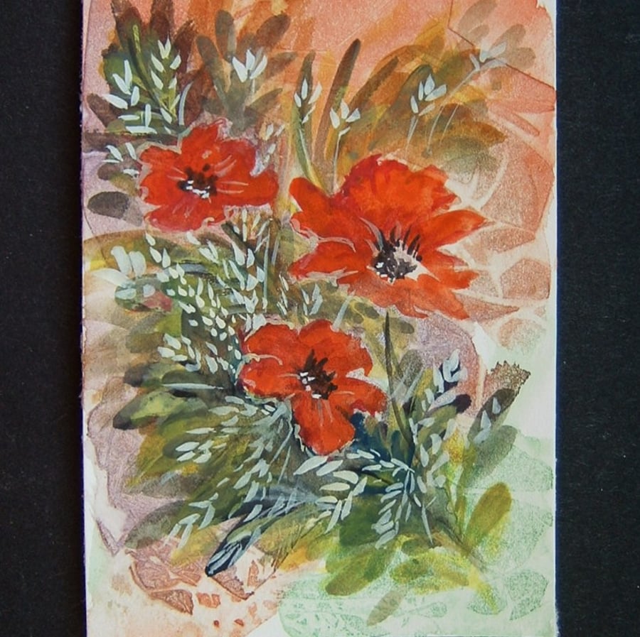 floral flower art painting original aceo watercolour ref 89