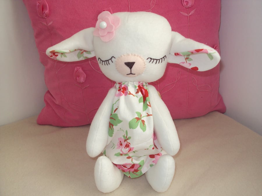 Cute Handmade Baby Lamb with Cath Kidston Rosali fabric dress