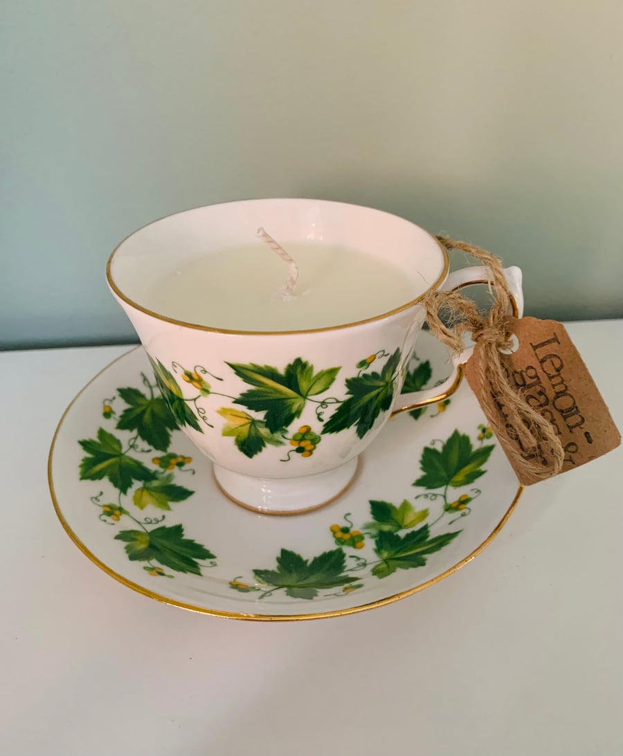 Lemongrass and Ginger Tea Cup Candle with Saucer