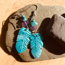 Feather dangly turquoise earrings