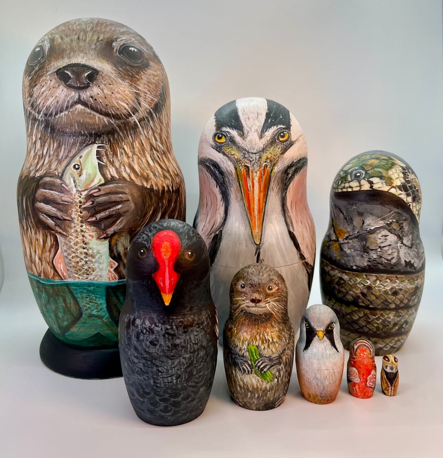 Otter with barbel fish and fenland friends nesting dolls