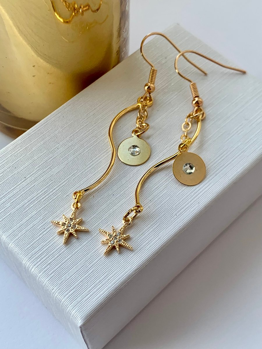 Gold Plated Star Earrings with Cubic Zirconia