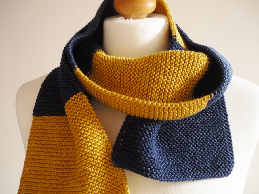 Guys' blue, yellow scarf - Cotton gift for him - Eco friendly present 