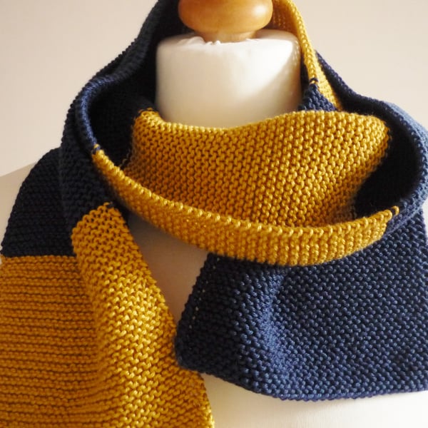 Guys' blue, yellow scarf - Cotton gift for him - Eco friendly present 