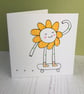 Happy Flower on a Skateboard Screenprinted Card - Image 1