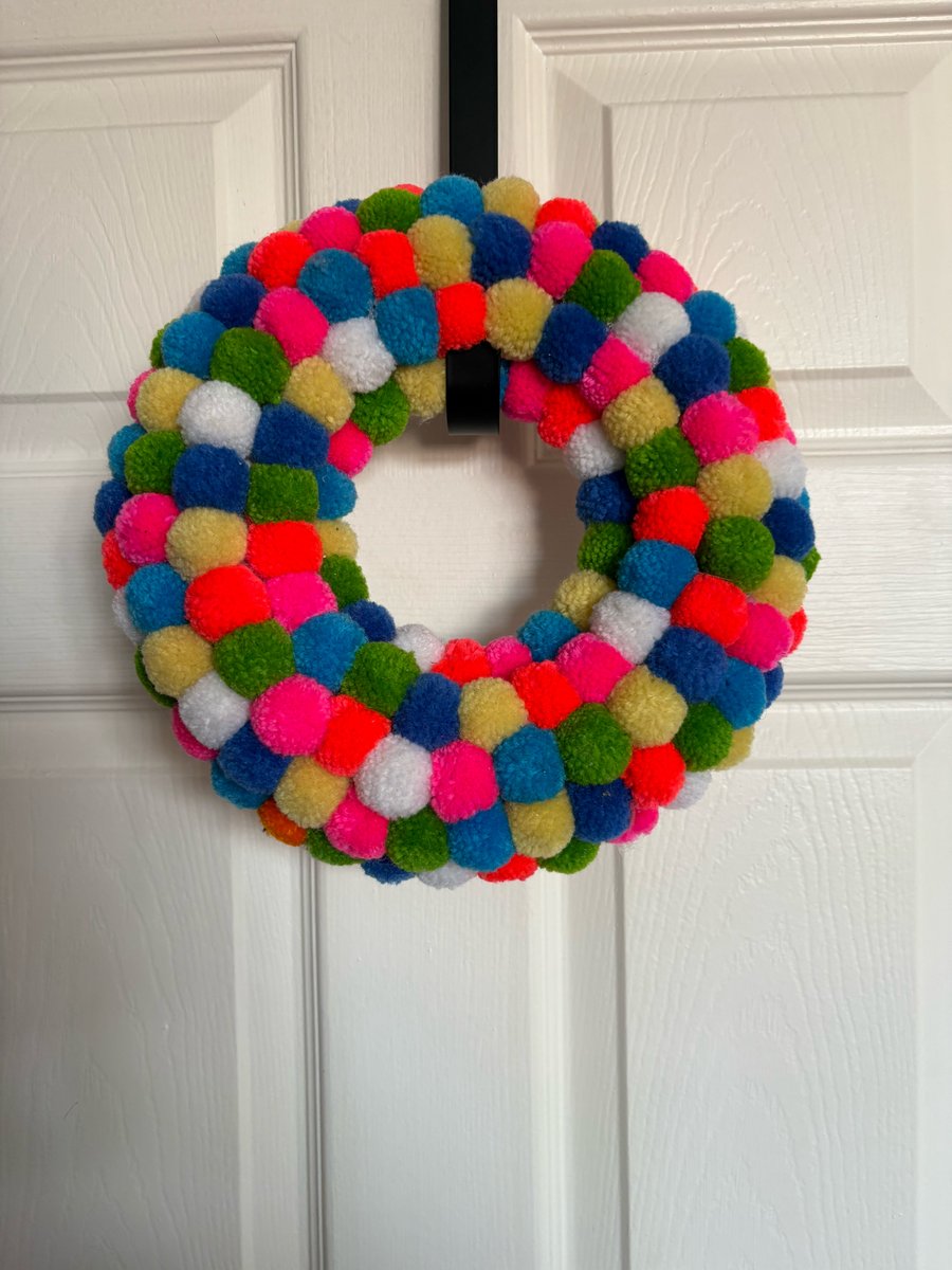 Neon wool pom pom wreath. 